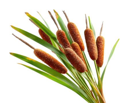 Cattail harvesting event in wetlands nature isolated on transparent background