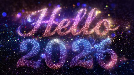Hello 2026 glittering typography greeting new year