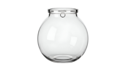 Clear Glass Vase Round Container on Transparent Background Studio Shot