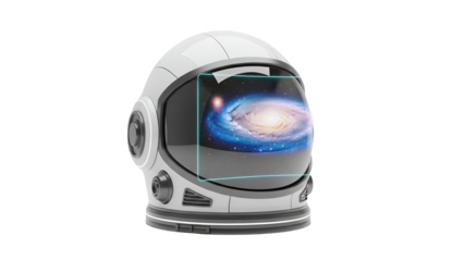 Astronaut Helmet Showing Colorful Galaxy on Visor Against Black Backdrop