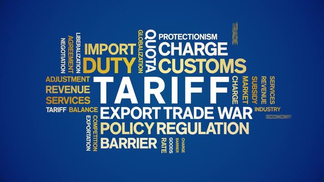 Tariff animated word cloud-text design animation tag kinetic typography seamless loop.