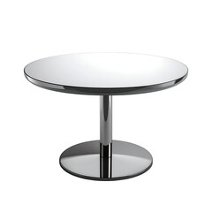 Sleek, modern, shiny round table with a chrome base and white top, isolated