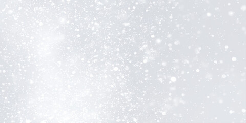snow fall background of winter seasons, Silver Sparkling Lights Festive background with various falling snows, Silver and white snow confetti sparkles, Abstract sparkles grey and white bokeh lights.