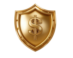 Golden shield with dollar sign financial security wealth protection investment safety shiny metallic emblem prosperity economic defense luxury success secure finance