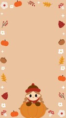 Cute Girl Sitting on Pumpkin Autumn Frame Background