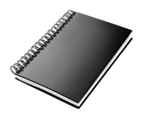 Creative writing action office space notebook content minimalist view isolated on transparent background