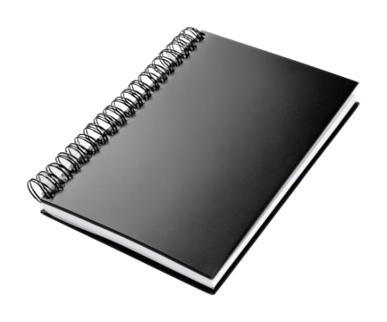 Creative writing action office space notebook content minimalist view isolated on transparent background