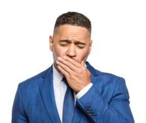 Yawning businessman in suit portrait professional isolated on transparent background