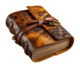 Crafted leather journal displayed on table vintage style isolated on transparent background