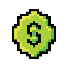 Digital pixel dollar icon with black outline on white background