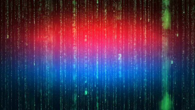 Binary Code Rain Falling Against Colorful Background