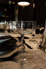 Elegant champagne glassware on a sophisticated table setting