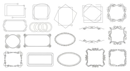 Collection of modern and vintage simple line frame designs for cards and invitations, white background