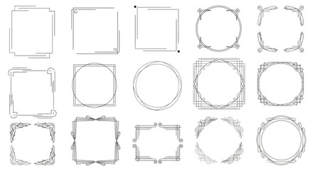 Collection of modern and vintage simple line frame designs for cards and invitations, white background