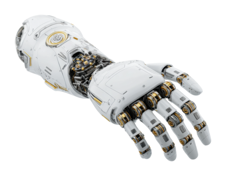 Innovative robotic hand technology tech lab digital isolated on transparent background