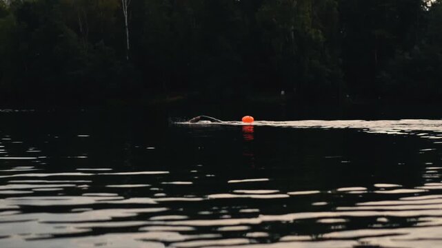 Open water swimming training in a lake