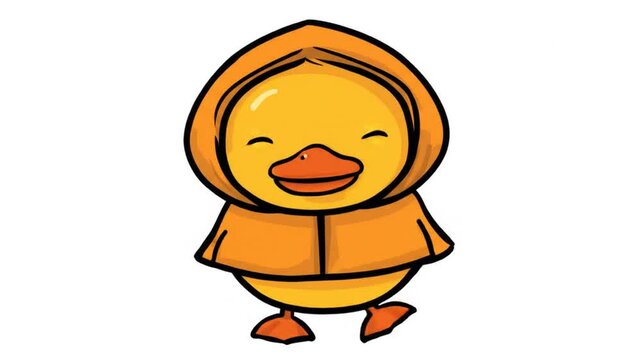 Cartoon duckling wearing a raincoat isolated on white background