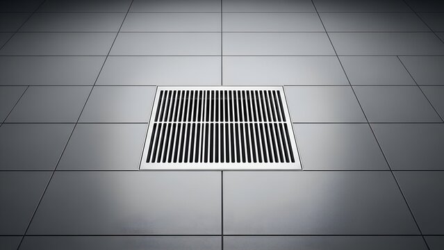 Modern Gray Tile Floor with Square Drain, Minimalist Design
