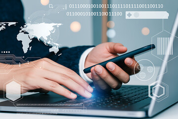 Digital World Interface Global Connectivity Laptop Technology Work