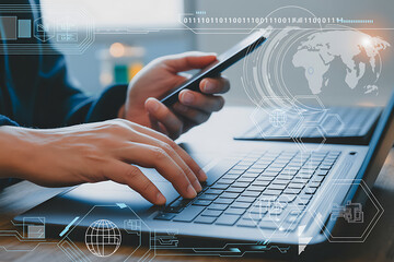 Digital Connection Laptop and Smartphone Global Communication Interface