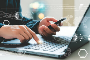 Digital World Connection Laptop Smartphone Technology Business Abstract