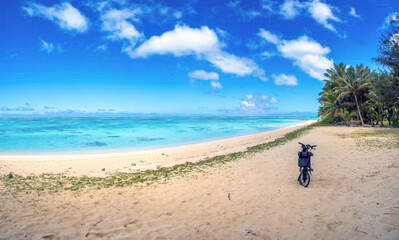 Biking along the wonderful coast pf Rarotonga, Cook Islands, Polynesia, South Pacific Ocean, Oceania
