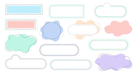 Vector illustration of simple and flat text frame set with cute pastel colors, white background
