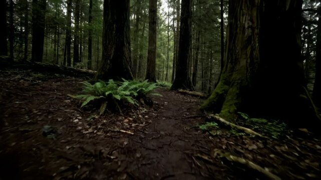 Dense Forest Floor With Ferns and Fallen Log