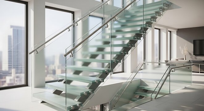 Modern residential interior, architectural marvel of stairs design and clarity