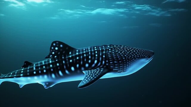 Underwater whale shark swimming in deep ocean waters marine life
