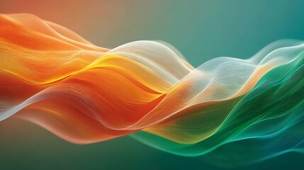 Abstract flowing waves transition from vibrant orange hues to cool green tones seamlessly and organically