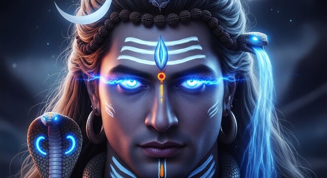 Lord Shiva Divine Gaze Hindu Deity Cosmic Power Digital Art