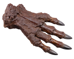 Dinosaur claw fossil ancient bone prehistoric animal sharp talon paleontology specimen isolated on white realistic texture extinct creature museum artifact natural history