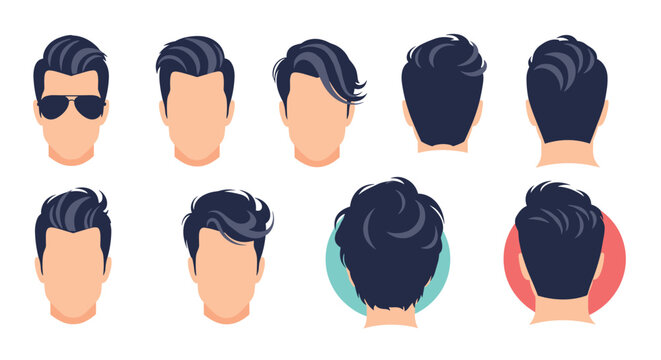 A collection of various stylish men's hairstyles shown from different angles.