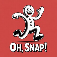 Fototapeta premium Cheerful gingerbread man cartoon character with 'Oh, Snap!' holiday message.