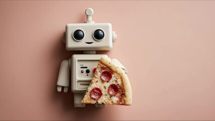 robot with piece of pizza. Pizza delivery - Powered by Adobe