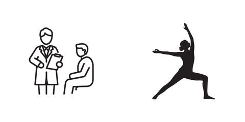 Line Art Doctor and Patient with Yoga Silhouette Icon