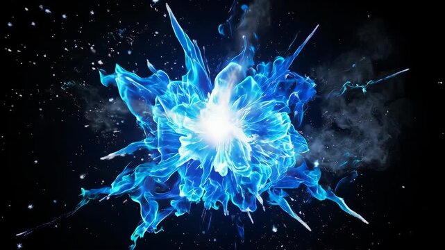 Abstract blue explosion of energy in a starry black expanse