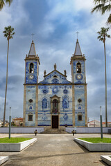 Fototapeta premium Igreja de Santa Marinha de Cortegaca, church decorated with blue and white azulejos in Cortegaca, Portugal.