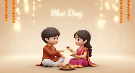 Bhai Dooj 2025 minimalistic poster with Arthi thali, brother and sister bond