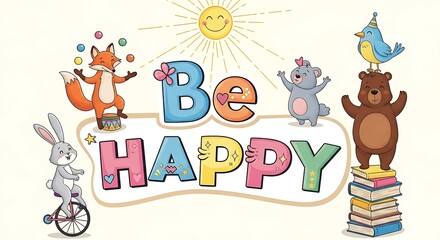 Cheerful Animals Promoting Happiness and Positivity in Childrens Illustration.