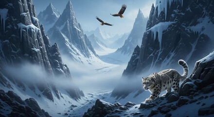 A collection of architectural and engineering tools with a building and blueprint.