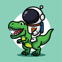 Cute Astronaut Riding Dinosaur Illustration for Space Cartoon Character and Adventure Concept