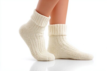 Warm wool socks on female feet