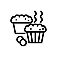 Line Art Illustration of Two Freshly Baked Muffins with Steam Rising and Three Small Round Objects on a Clean Transparent Background