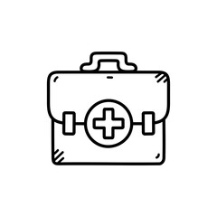 Line Art Medical Bag With A Red Cross Symbol On A White Transparent Background For Healthcare And Medical Concepts