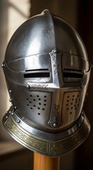 Close-up of a Medieval Knights Helmet on Display.