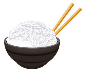 White rice food vector showing a bowl of steamed grains, ideal for Asian meal designs.