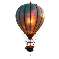 Obraz premium Steampunk Fantasy Hot Air Balloon with Glowing Stars Inside on Transparent PNG Background. 
