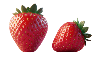 Two distinct strawberries, one significantly larger, the other small, beautifully contrasting in size and color PNG format.